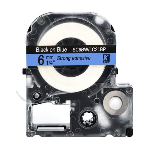 6mm Black on Blue SC6BW Compatible Epson KingJim Label Printers LC-2LBP Laminated Label Tapes Ribbon LC2LBP for LW-300 400