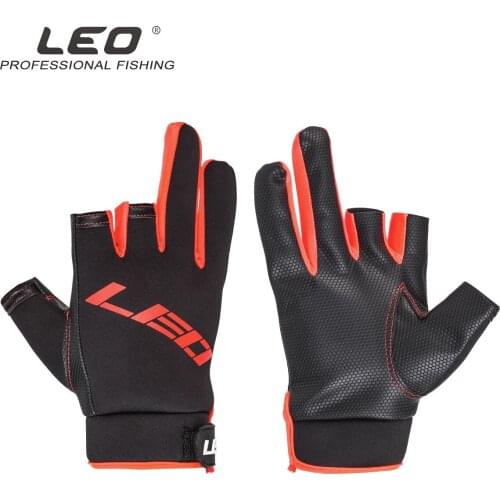 LEO 27954 Fishing Gloves Three Fingers Cut SBR Composite Black Red Four Seasons Soft Anti-slip Elastic Fishing Tackle Pesca