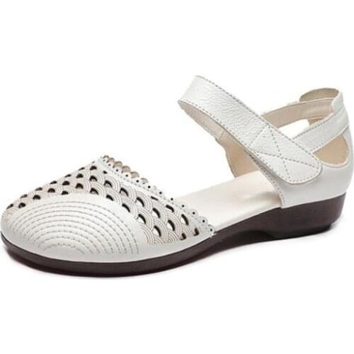 2020 New Summer Round Head Comfortable Casual Sandals Genuine Leather Sandals Soft Bottom Non-slip Flat Sandals Women Sandals