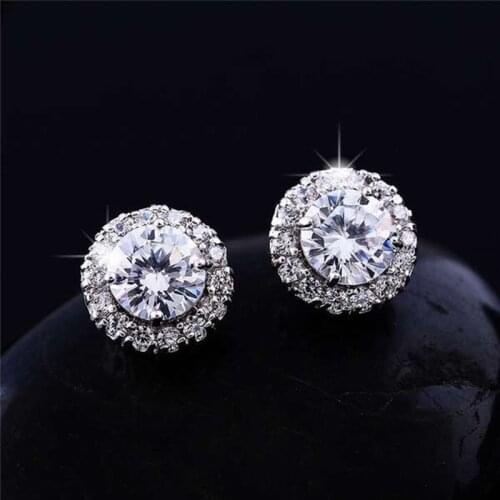White Gold Round Cut White Topaz 0.25CT White Zirconia Stud Earrings Wedding Party Jewelry Gifts