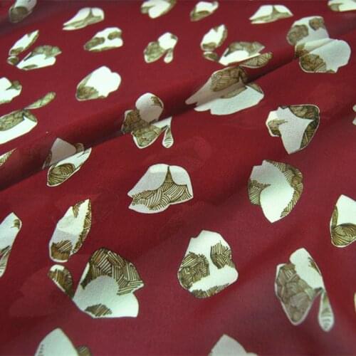 LEO&LIN 12 M Dark Red Beige Flower Silk Georgette Chiffon Thin Transparent Skirt Shirt Fabric Fabric DIY Patchwork Tissue
