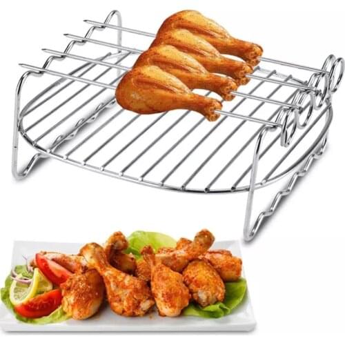 Baking Tray Skewers Air Fryer Stainless Steel Holder BBQ Rack Double Layer Grill Baking Tray Replacement Barbecue Kitchen Tools