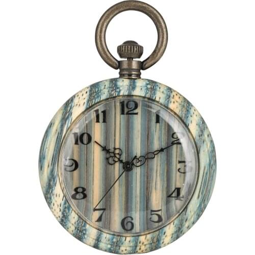 Special Green Bamboo Quartz Pocket Watch for Women Clear Arabic Numerals Wooden Pocket Watches Wooden Pendant Watch