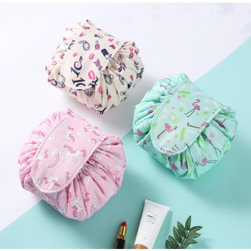 Lazy Men Storage Bag Printing Drawstring Makeup Organizer Portable Travel Cosmetics Women Bag Rolling Round Dustproof Cover
