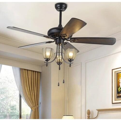 American ceiling fan light wood fan leaf LED smart mute AC 110V 220V inch wired control home living room bedroom