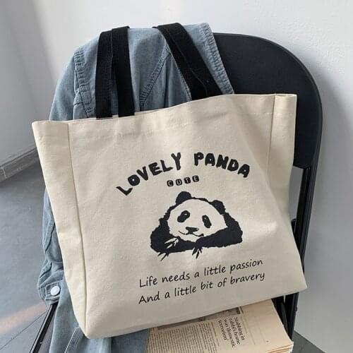 Korean Large Capacity Student Canvas Bag Cartoon Cute Panda School Tutorial Bags Simple Stationery Supplies