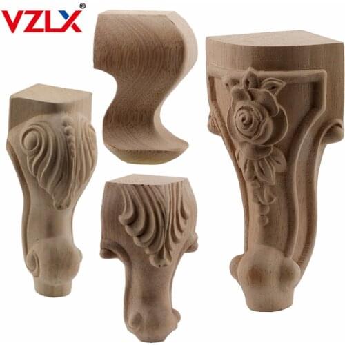 VZLX European Style Solid Wood Carved Furniture Foot Legs TV Cabinet Seat Feets Vintage Home Decor Decoration Accessories