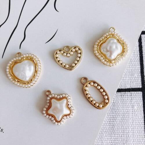 DIY alloy plating jewelry accessories wholesale geometric shape inlaid pearl small pendant earring material accessories