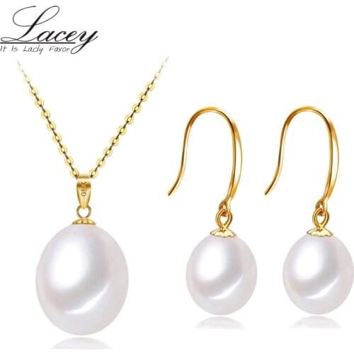 Real 18k gold jewelry sets,natural pearl pendant earrings jewelry sets AU750,white freshwater pearl jewelry for women fine gift