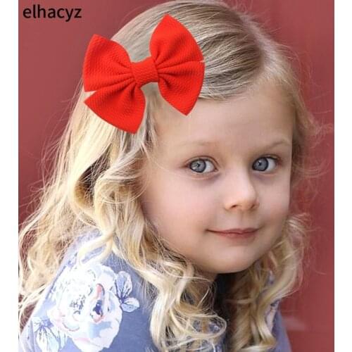 1PC New Chic Solid Colors 5'' Large Waffle Hair Bows Clips Kids Hairpins Girls Elastic Fabric Bow Clip DIY Hair Accessories