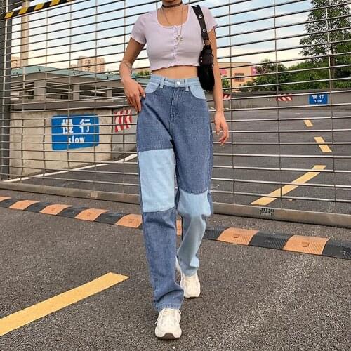 High Waist Y2k Denim Sweat Pants Streetwear Patchwork Sweatpants Women Fall 2021 Harajuku Capri Long Straight Trousers Female