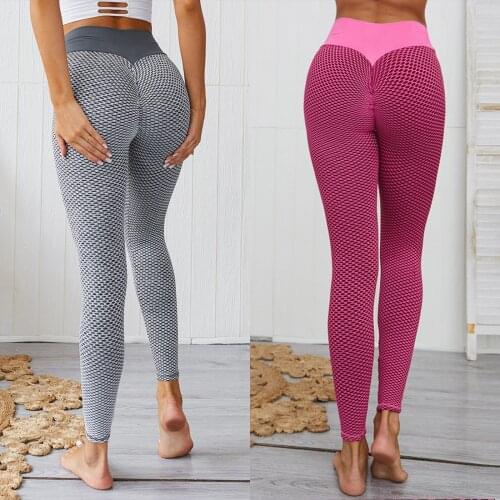 Womens solid color breathable fitness yoga pants, high-waist hip-lifting and slimming sports leggings, tight mesh trousers