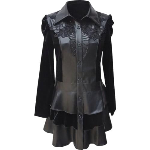 2020 NEW Spring Autumn Long-Sleeve Long Pu Leather Outerwear Casual Thin Black Trench Women Turn-Down Collar Slim Coat V746