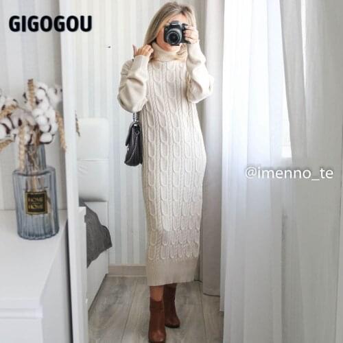 GIGOGOU Loose Oversized Long Knit Women Straight Maxi Dress Autumn Winter Thick Warm Midi Dresses Twist Christmas Party Dresses