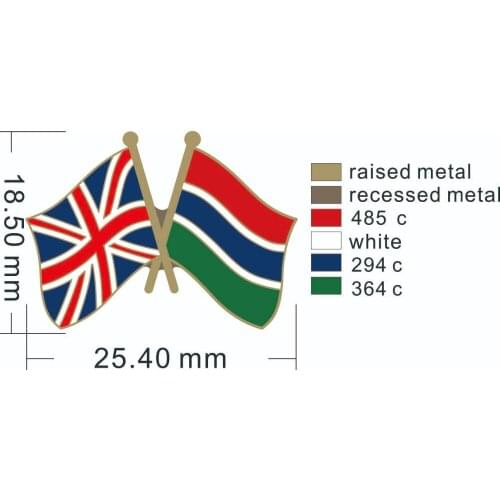 UK & Gambia cross flag lapel pin badge+Iron plated brass+paints+epoxy+butterfly back button-Free shipping(300 pcs/lot)