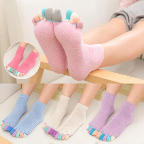 Kpop Colorful Toe Socks for Women Aesthetic Low Tube Casual Cotton Sock Short Five Finger Girl Student Socks with Heel 12 Colors
