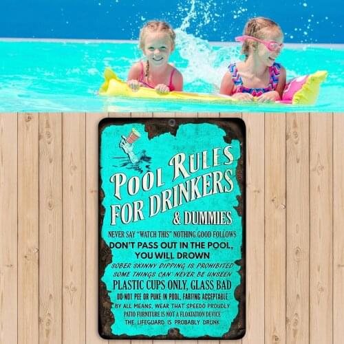 New Fashion Design 1pc Metal Pool Rules For Drinkers Funny Rustic Metal Sign Home Outdoor Decoration Accessories