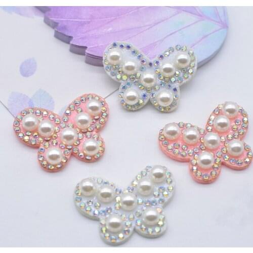 10Pcs/lot Paired Butterfly Rhinestone Applique Sew-on Pearl Accessory Patches for DIY Craft Hairband Clothing Ornament Material