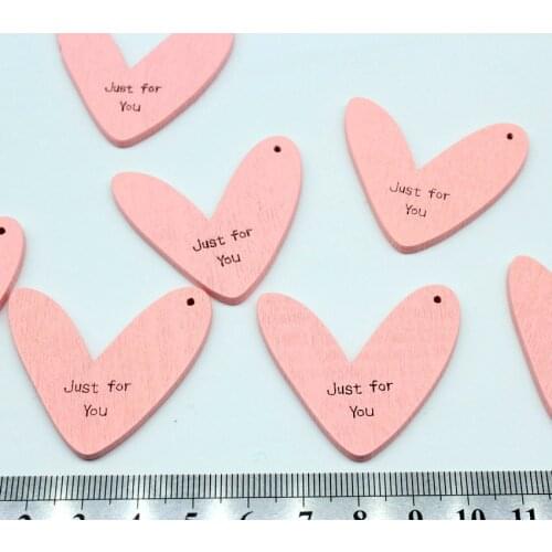 150pcs big light Pink Wood Heart laser cut Pendants Wood Charms 40mm with script saying just for you
