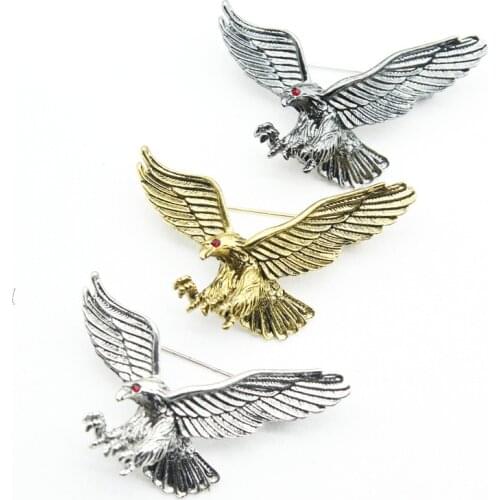3 Colors Vintage Antique Jewelry Flying Eagle Brooch Men Boys Suit Scarf Accessories Bird Pins Birthday Party Gift