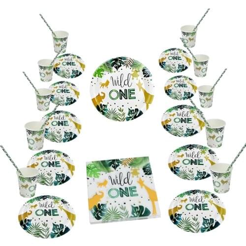 50pcs/set Forest Animal Tableware Jungle Safari Birthday Decoration Wild One Bithday Theme Party Supplies Paper Plate Cup Napkin