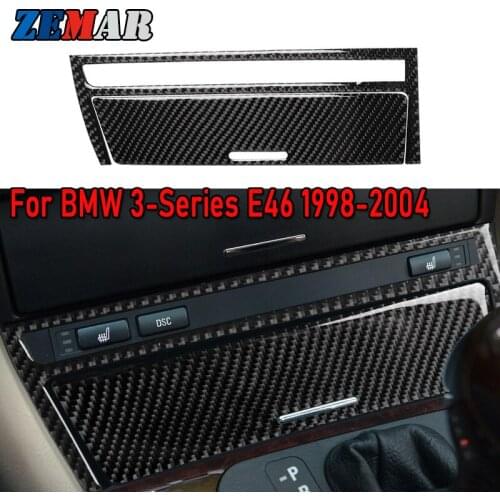 Carbon Fiber Car Center Console Cigarette Lighter Trim AUX Panel Sticker Decoration for BMW E46 3 series 1998-2004 M Accessories