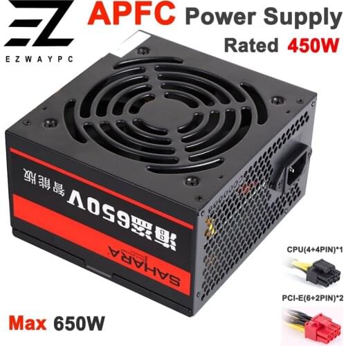 SAHARA PC Power Supply for Bitcoin Miner Rated 450W Server PSU Ethereum MAX 650W ATX Computer Source Bitcoin 24PIN Coin Mining