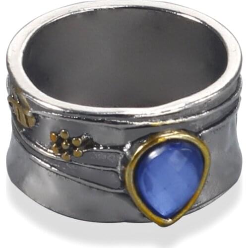 Bohemian Vintage Boho Ring for Women Carved Flower Leaves Water Drop Crystal Inlaid Wide Face Finger Joint Ring Jewelry Gift