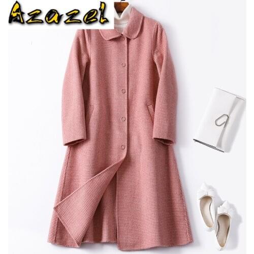 Spring Autumn Female Korean Vintage Long Wool Coat Women Clothes 2020 Outwear Pink Coats Jacket Abrigo Mujer 918 ZT2521
