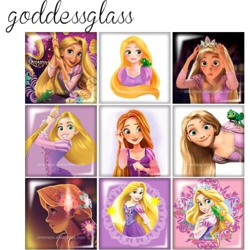 Disney Princess Rapunzel Square 10pcs 12mm/20mm/25mm photo glass cabochon demo flat back bracelet Jewelry Making findings