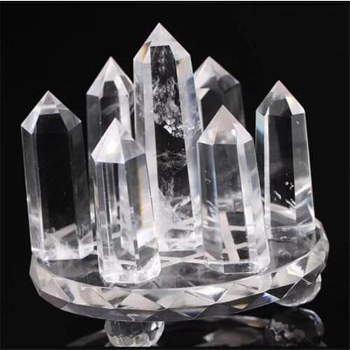 Feng Shui seven star array natural white crystal transparent stone pillars + plate base decoration