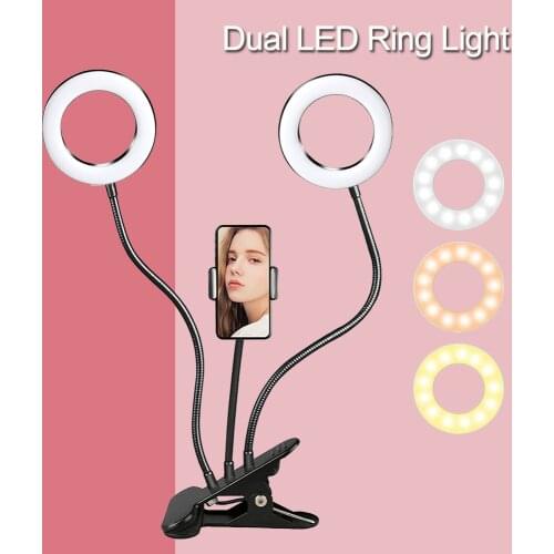 Dual Selfie Ring Light With Flexible Long Arm Phone Holder Desktop Bracket LED Ring Lamp For Youtube Live Stream Office Kitchen