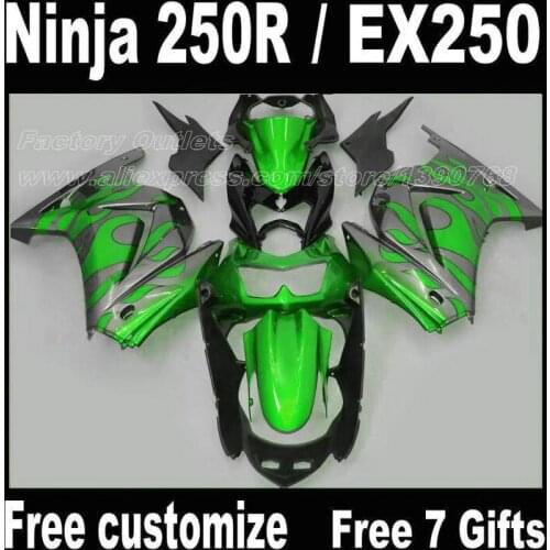 Hot Sale Fairing kit for Kawasaki Ninja 250R 2008 - 2014 EX250 08 09-14 green black Fairings set ZX250R 2009 2010 2012 FB36