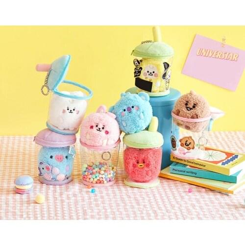 Kpop Plush toys bubble tea Milk tea cup plush keychain cartoon animal dog rabbit sheep shape kawaii room decor gift for girl