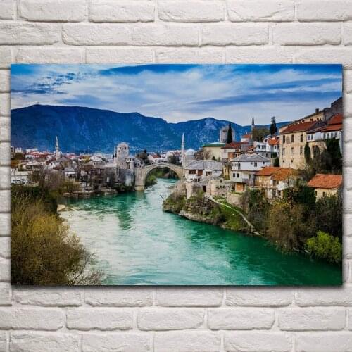 Herzegovina Mostar Bosniia I Gertsegovina beautiful town scenery living room home art decoration wood frame fabric poster KN638