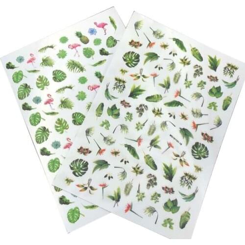 Fashion New Japanese Style Green Leaves Nail Stickers Light Traceless Nail Decals Wholesale Price Paper Stickers for Women Girls