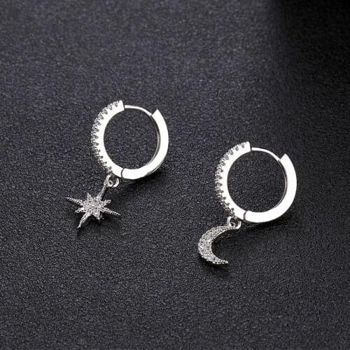 Fashion Tassel Crystal Moon Star Charm Hoop Earring For Women Party Wedding Jewelry eh985
