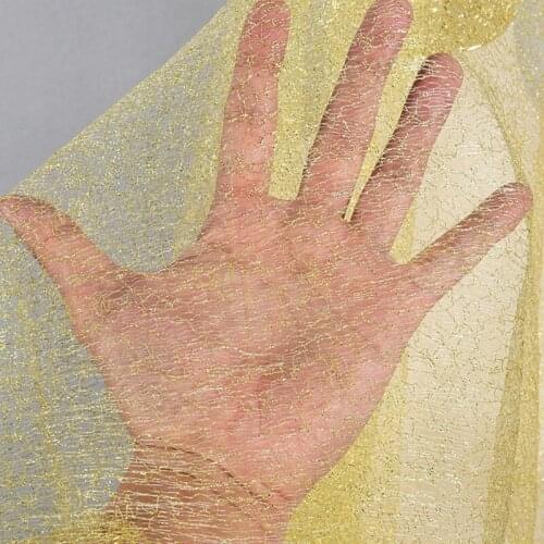 Soft thin light gold flash irregular hollowed out mesh lace dress perspective Wedding party Designer spider web fabric