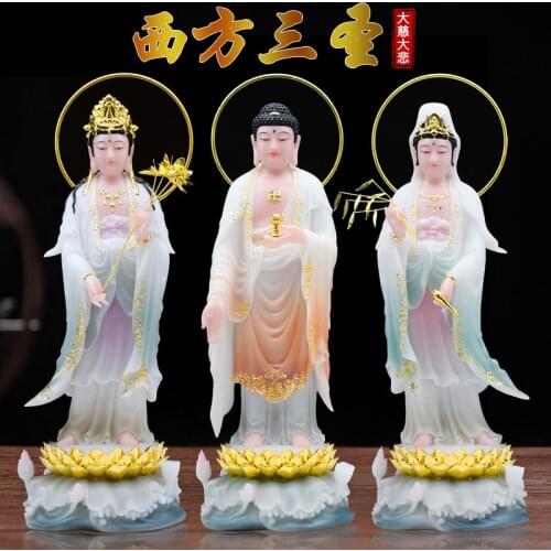 A set Asia high grade Buddha statue HOME protection Buddhism shrine XI FANG SANSHENG jade Guan yin Amitabha Mahasthamaprapta