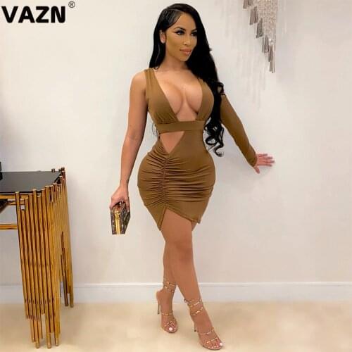VAZN New 2021 Age reduction One Shoulder Evening Gown Women Elegant Fashion Mini Dress Club Birthday Shinny Dress