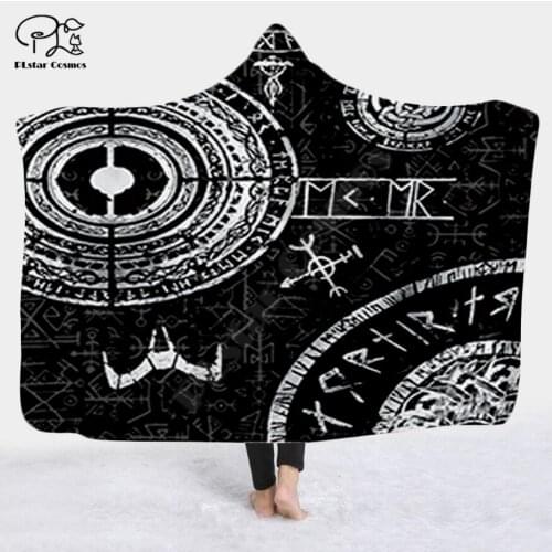 Viking tattoo Character Hooded Blanket Adult colorful child Sherpa Fleece Wearable Blanket Microfiber Bedding style-2