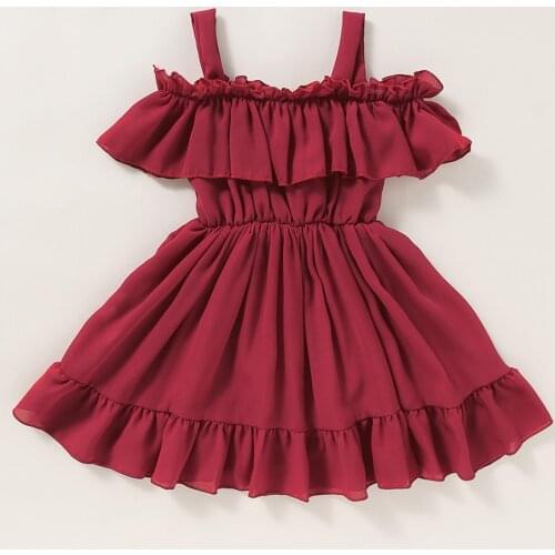 1-6 Years Summer Kids Baby Girls Dress Toddler Solid Color Boat Neck Short Sleeve Ruffled A-Line Princess Dress Party