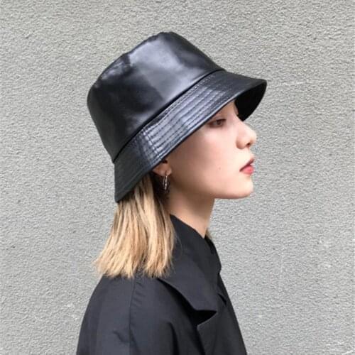 Adult Summer Foldable Bucket Hats Women Winter Faux Leather Solid Colored Sun Protection Bucket Hat Fisherman Cap Outdoor New