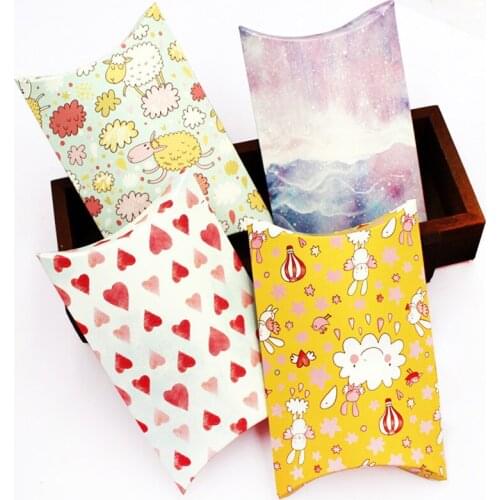 20pcs Paper Box Jewelrry Candy Pie Cases Cartoon Craft Pounch Pillow Shape for Wedding Birthday Party Favors Gift Box