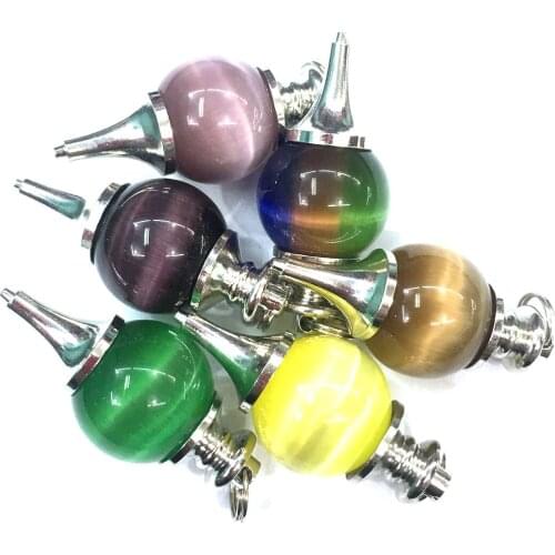 Natural Stone Pendant Necklace Accessories Ball Shape Colorful Cat Eye Stone Charms For Jewelry Making Bracelet Earrings Gift