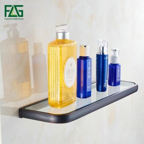 FLG Single Glass Shelf Bathroom Shelf Wall Mounted Oil Rubbed Bronze Solid Brass Tempered Glass Bathroom Accessories G122-18ORB