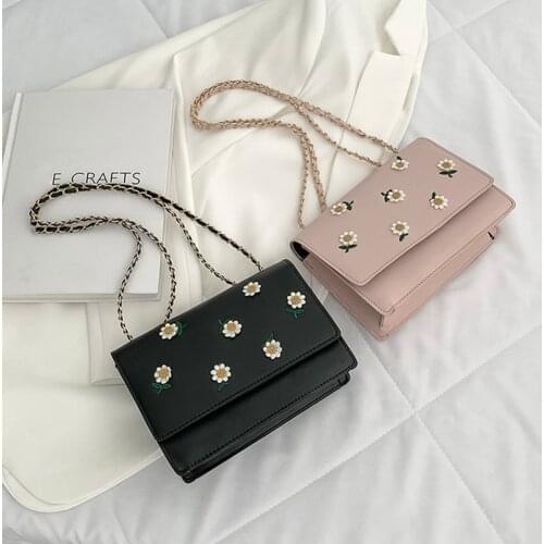 Leisure PU Leather Underarm Bags Single Shoulder Chain Crossbody Bags Ladies Flower Printing Shoulder Flap Bags
