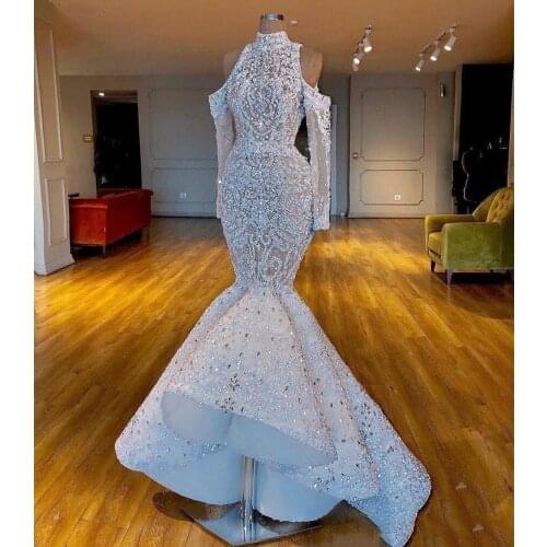 Luxurious Hot Real Images South African Dubai Mermaid Wedding Dresses Beaded Crystals Bridal Dresses Long Sleeves Wedding Gowns