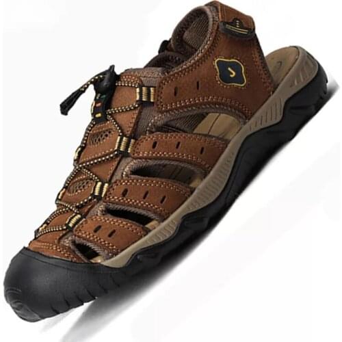 Topfight 2020 New Big Size 48 47 Genuine Leather Cowhide Men Sandals Casual Shoes Water Walking Beach Sandalias Outdoor Sandal