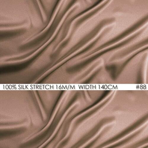 SILK STRETCH SATIN 140cm width 16momme Pure Silk Satin Lycra Shiny Fabric Pinkish Tan 88